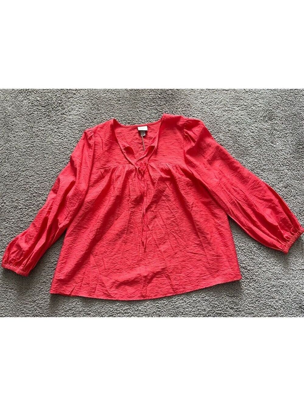 A New Day Women's Long Sleeve V-Neck Blouse Red Size L Casual NWT
